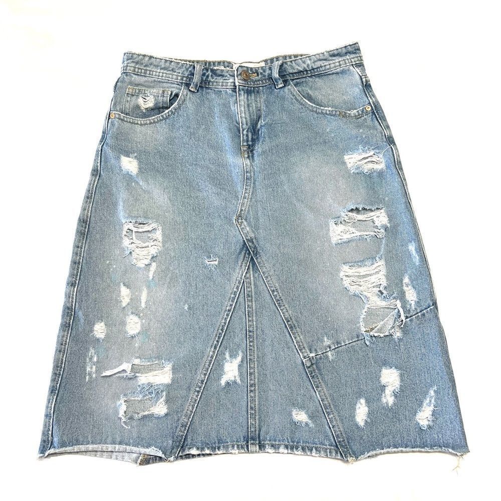 Zara Vintage Collection Distressed Denim Jean Skirt size Small